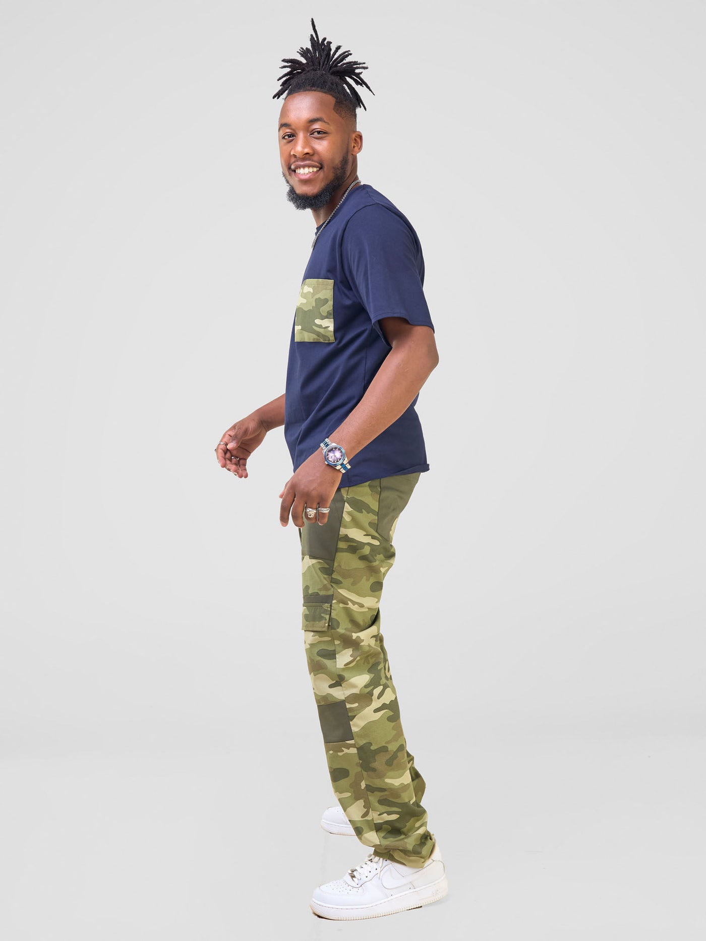 Zoya Temo Men's Patched Straight Leg Pants - Green Camo / Green