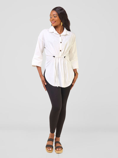 Safari Njano Front Drawstring Tunic Top - White