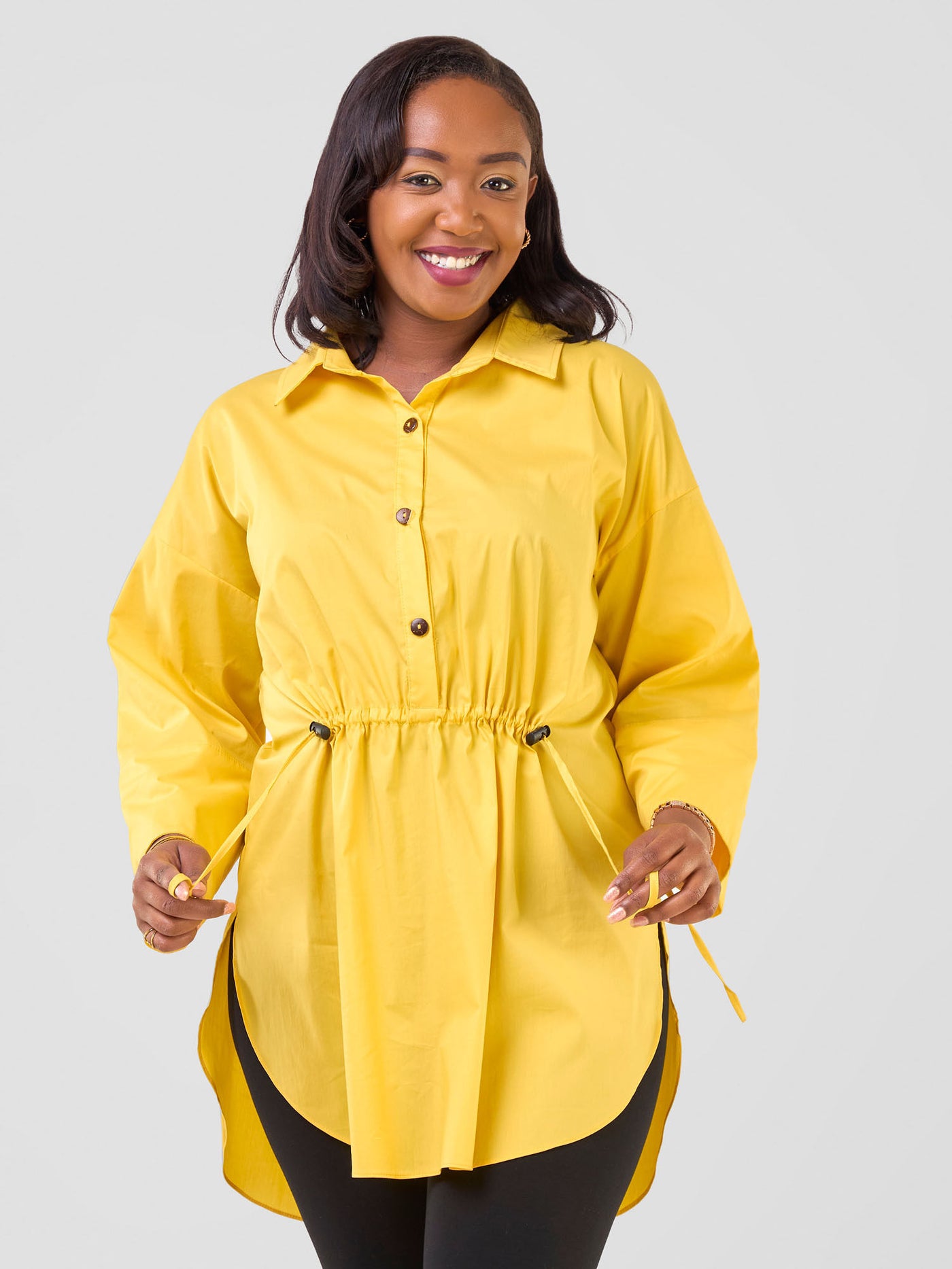 Safari Njano Front Drawstring Tunic Top - Mustard