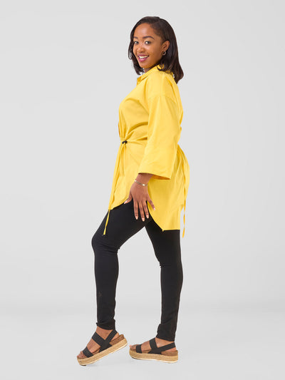 Safari Njano Front Drawstring Tunic Top - Mustard