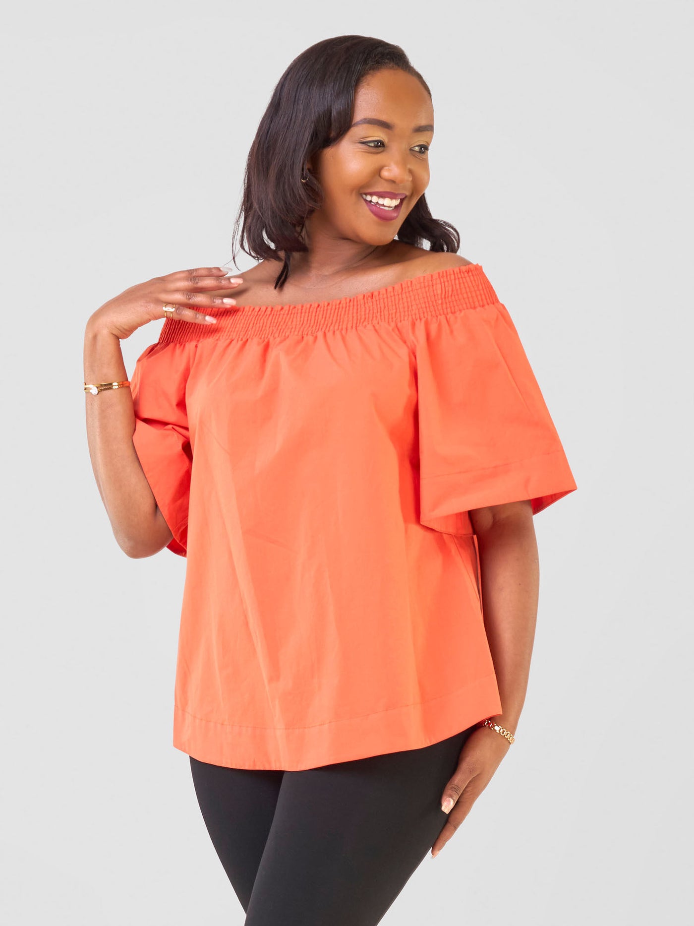 Zene Off Shoulder Top - Dark Orange