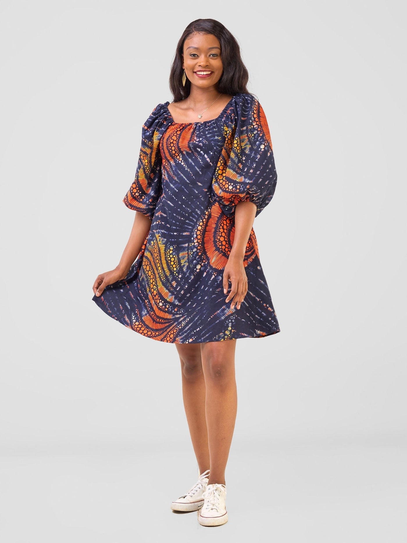 Safari Njano Front Tie Dress - Sai Print - Shopzetu