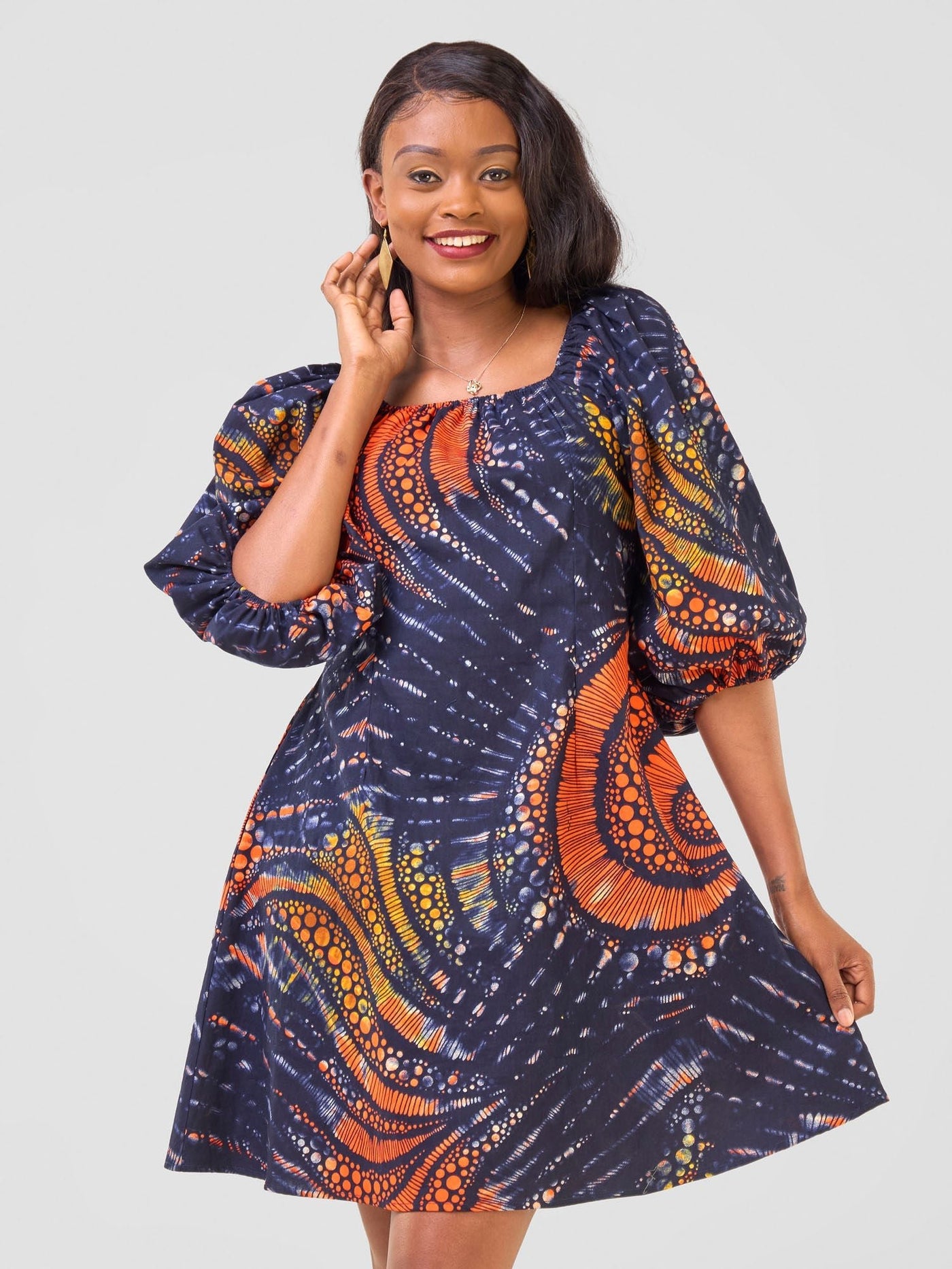 Safari Njano Front Tie Dress - Sai Print - Shopzetu