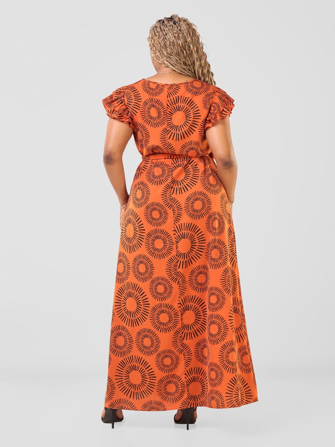 Vivo Nasinka A - line Maxi Dress - Rust / Black Bombo Print - Shopzetu