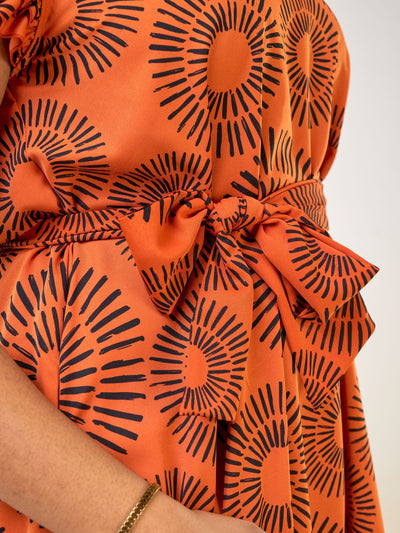 Vivo Nasinka A - line Maxi Dress - Rust / Black Bombo Print - Shopzetu