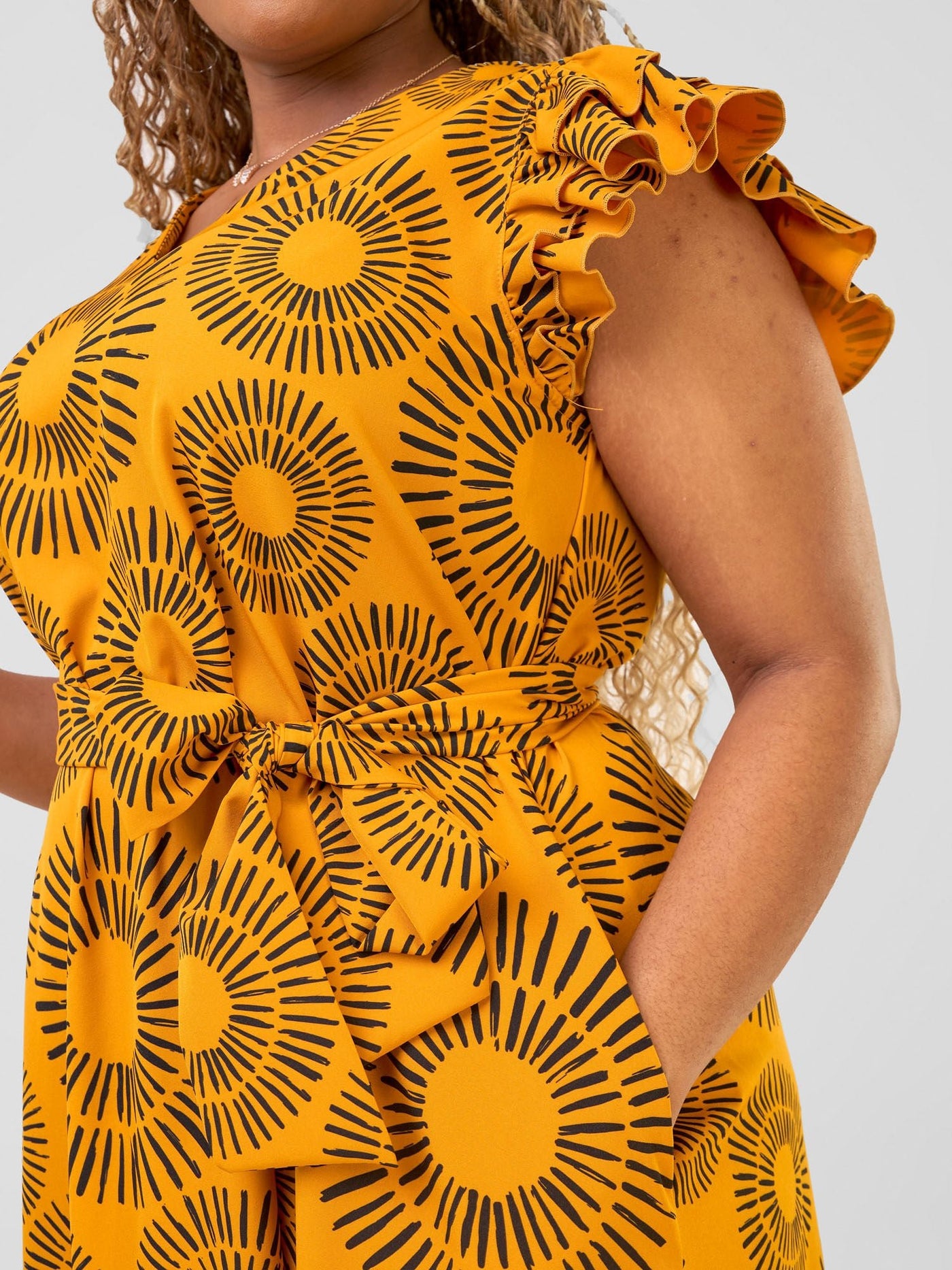 Nasinka A - line Maxi Dress - Mustard / Black Bombo Print - Shopzetu