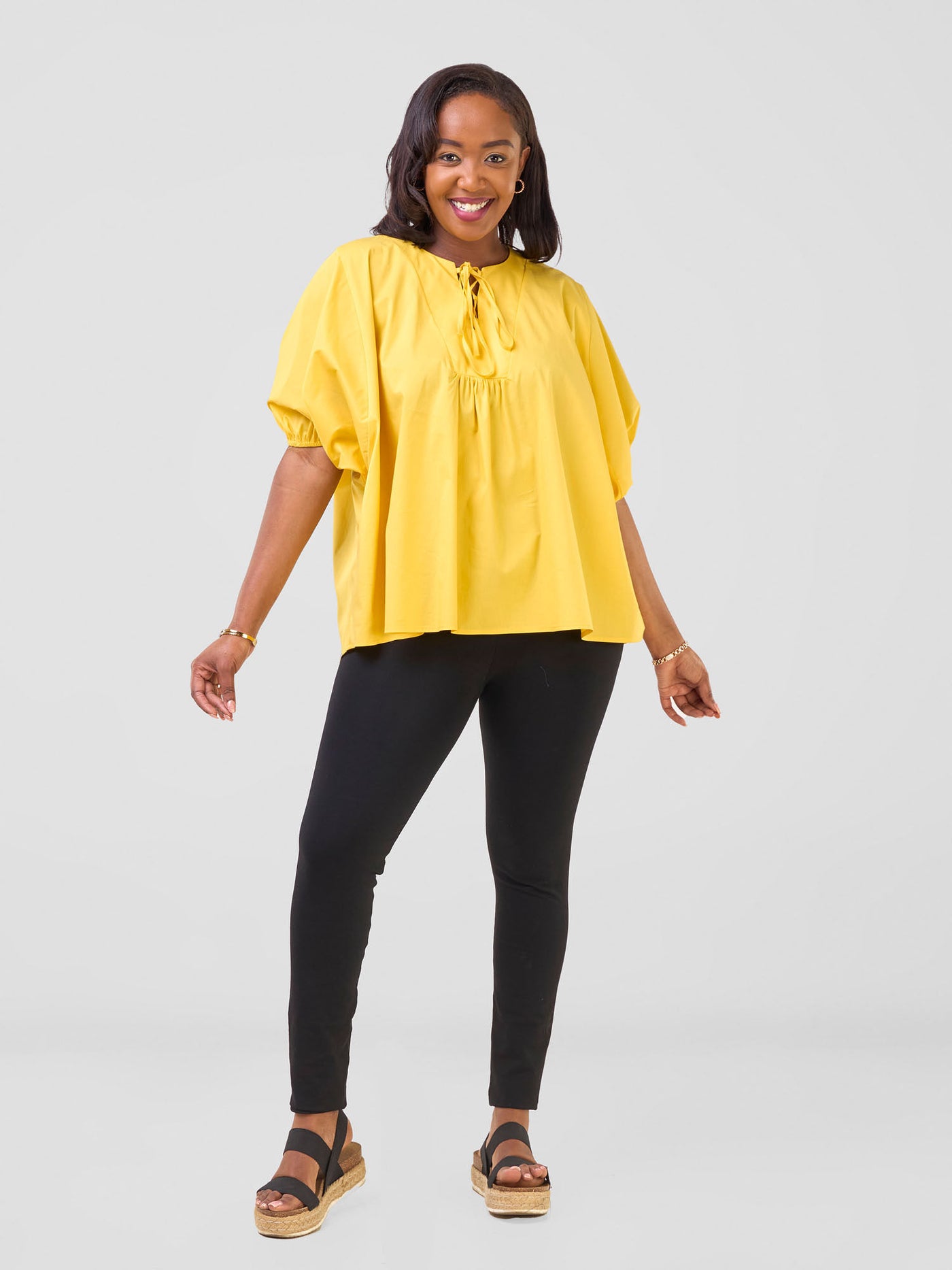 Njano Tie Front Wide Top - Mustard