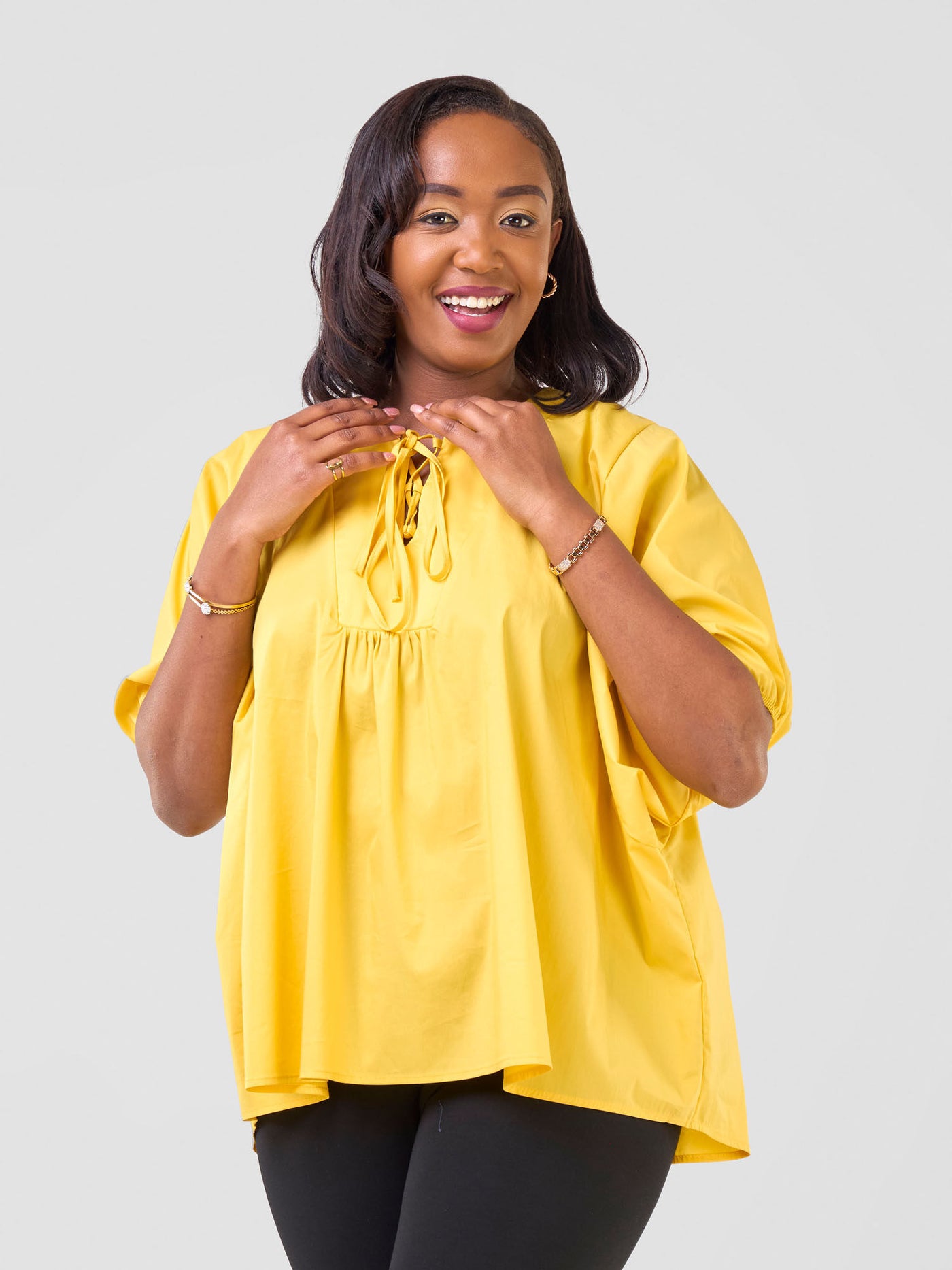 Njano Tie Front Wide Top - Mustard