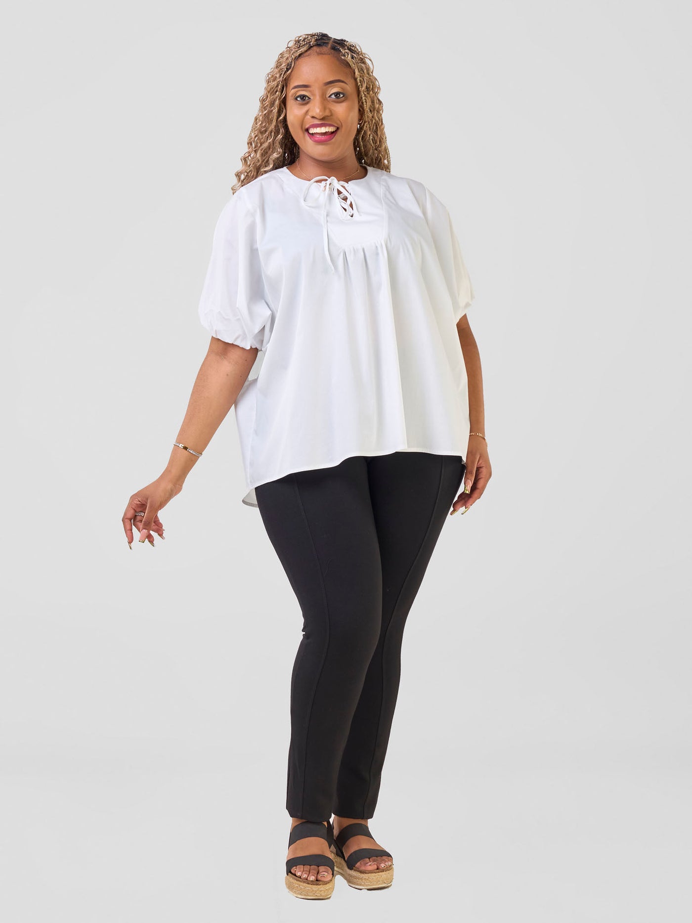 Njano Tie Front Wide Top - White