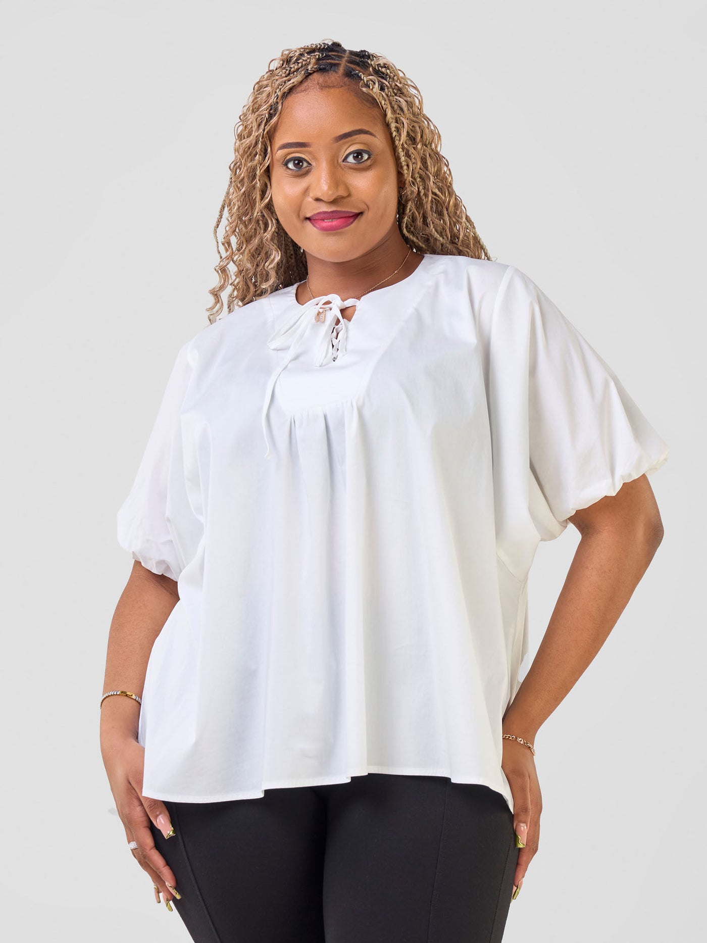 Njano Tie Front Wide Top - White