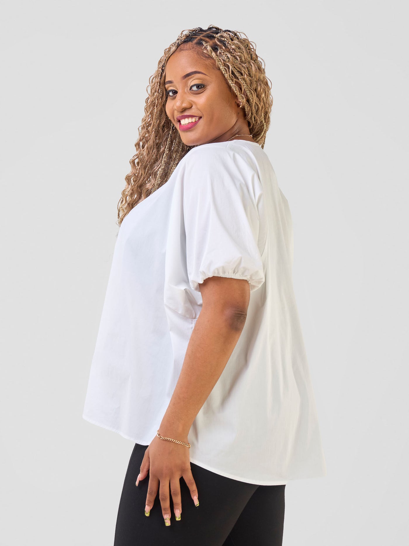 Njano Tie Front Wide Top - White