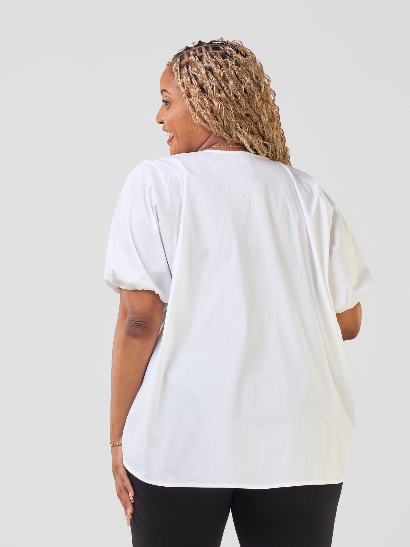 Njano Tie Front Wide Top - White