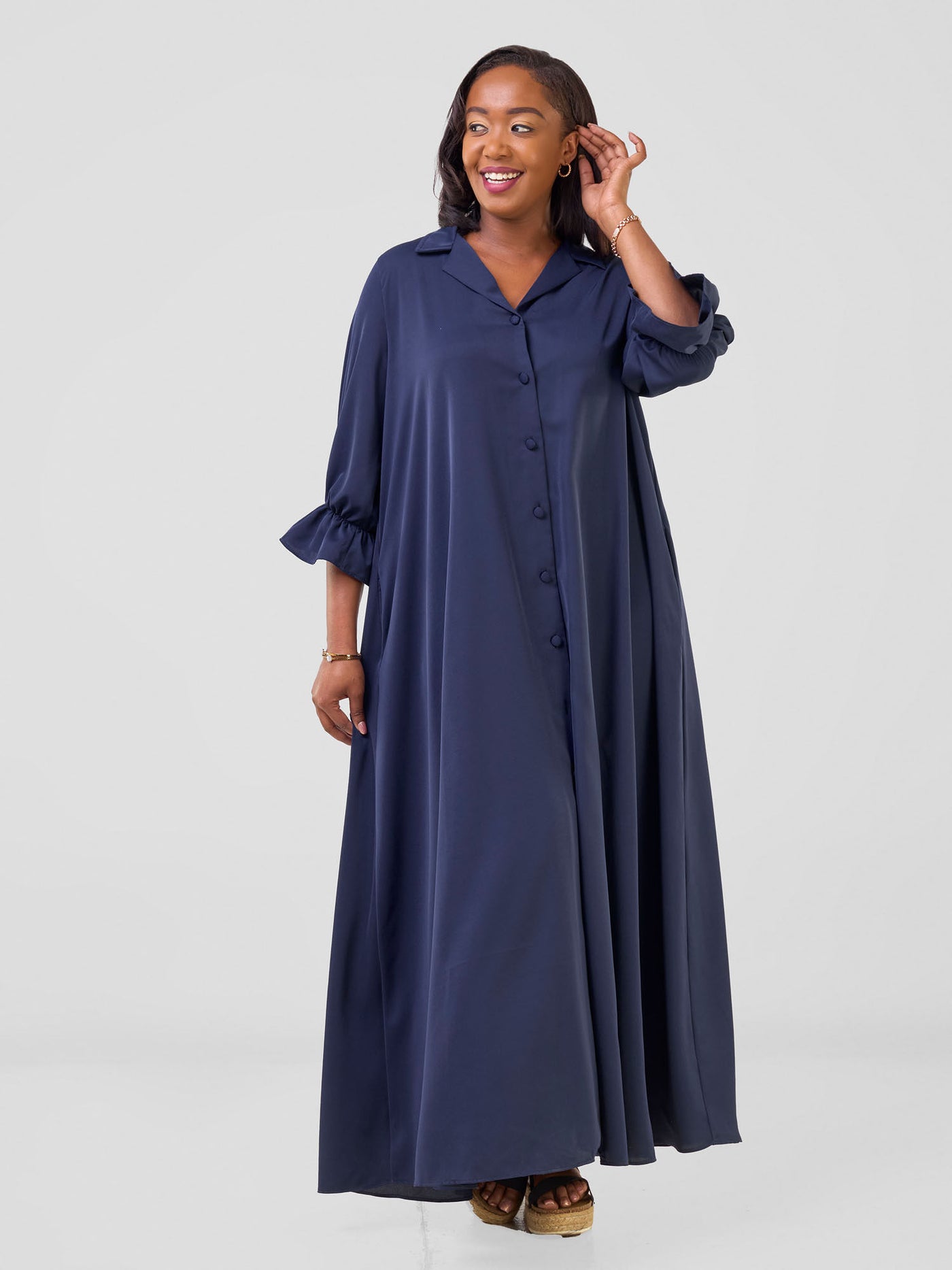 Vivo Hadiya Flounce Sleeve Maxi - Navy Blue