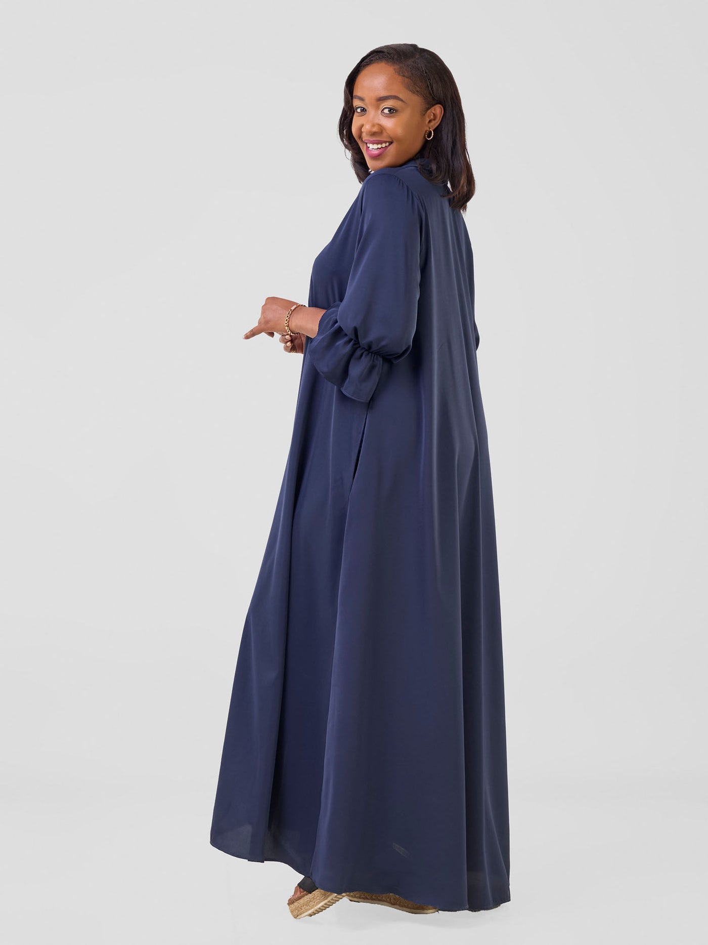 Hadiya Flounce Sleeve Maxi - Navy Blue