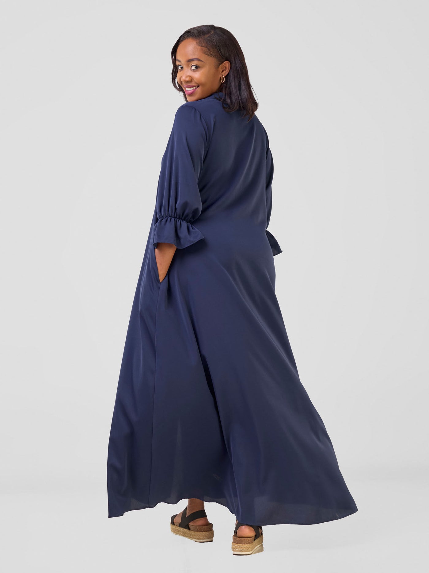 Vivo Hadiya Flounce Sleeve Maxi - Navy Blue