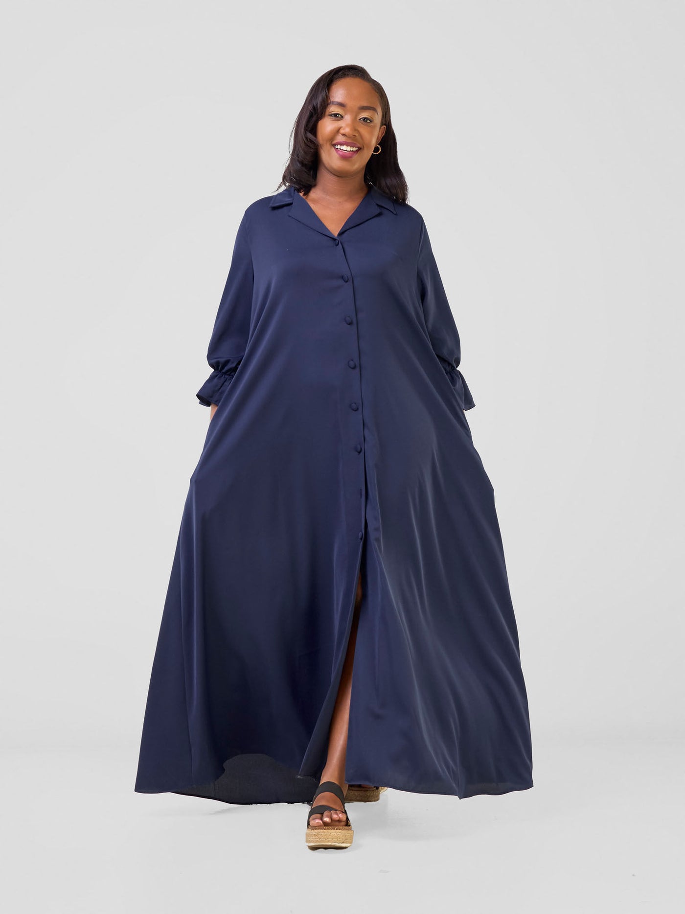 Hadiya Flounce Sleeve Maxi - Navy Blue