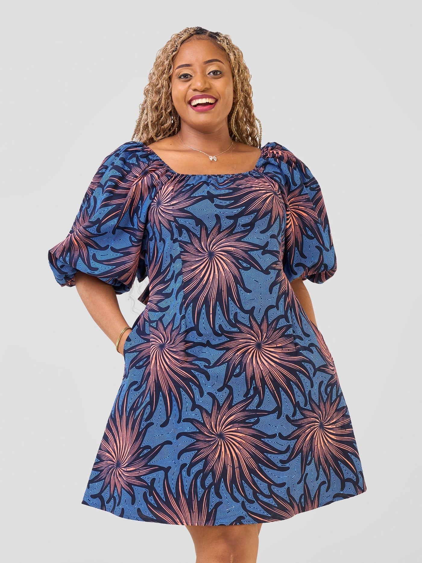 Safari Njano Front Tie Dress - Tana Print - Shopzetu