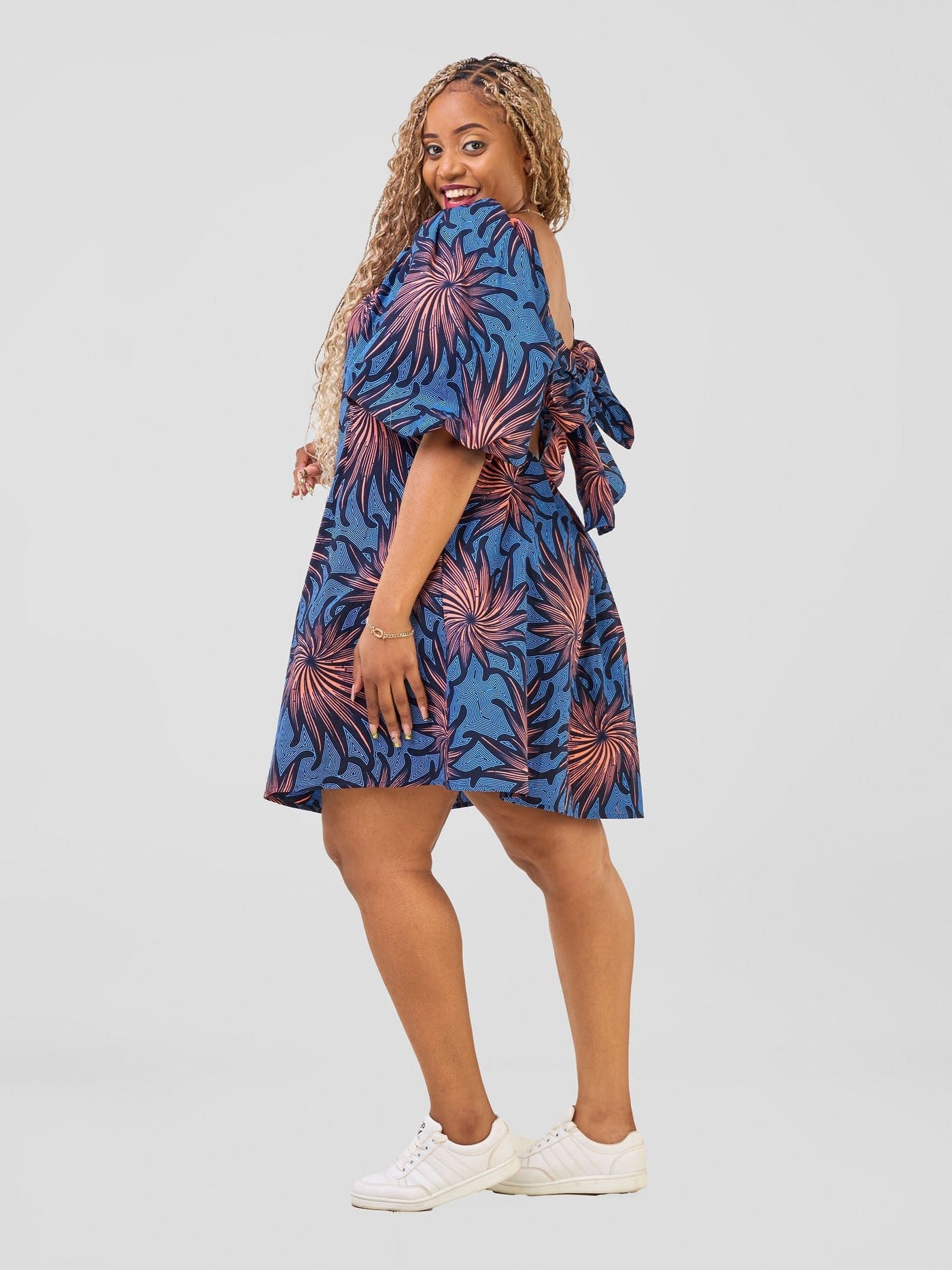 Safari Njano Front Tie Dress - Tana Print - Shopzetu