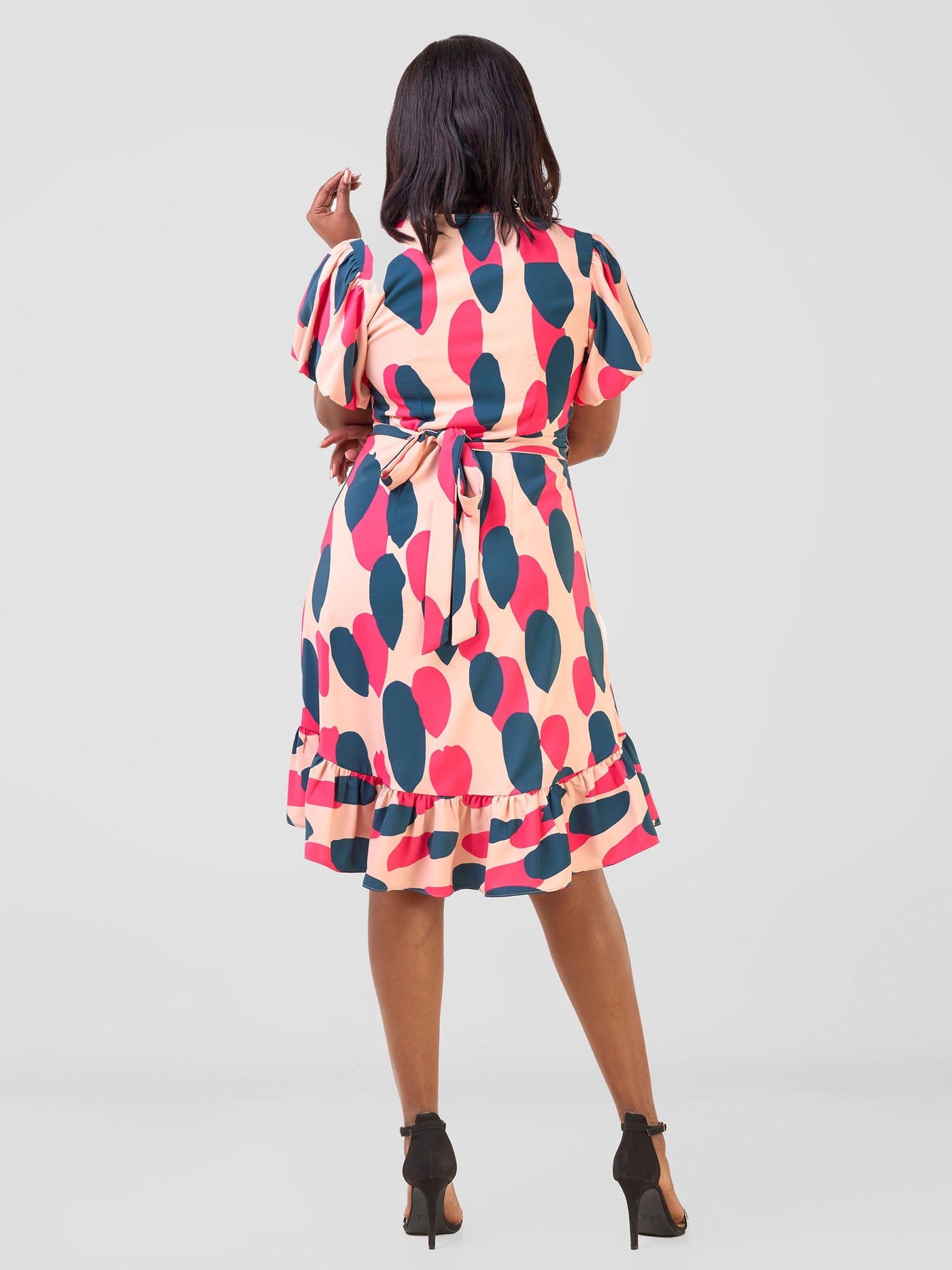 Vivo Hadiya Wrap Dress - Peach / Teal Diya Print - Shopzetu