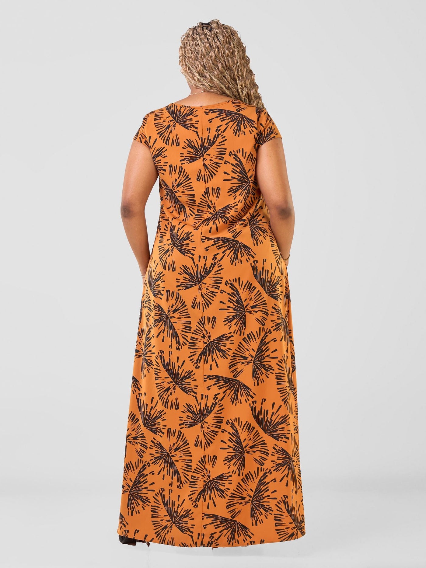 Vivo Basic Cap Sleeve Maxi Tent Dress - Rust / Black Abeni Print - Shopzetu