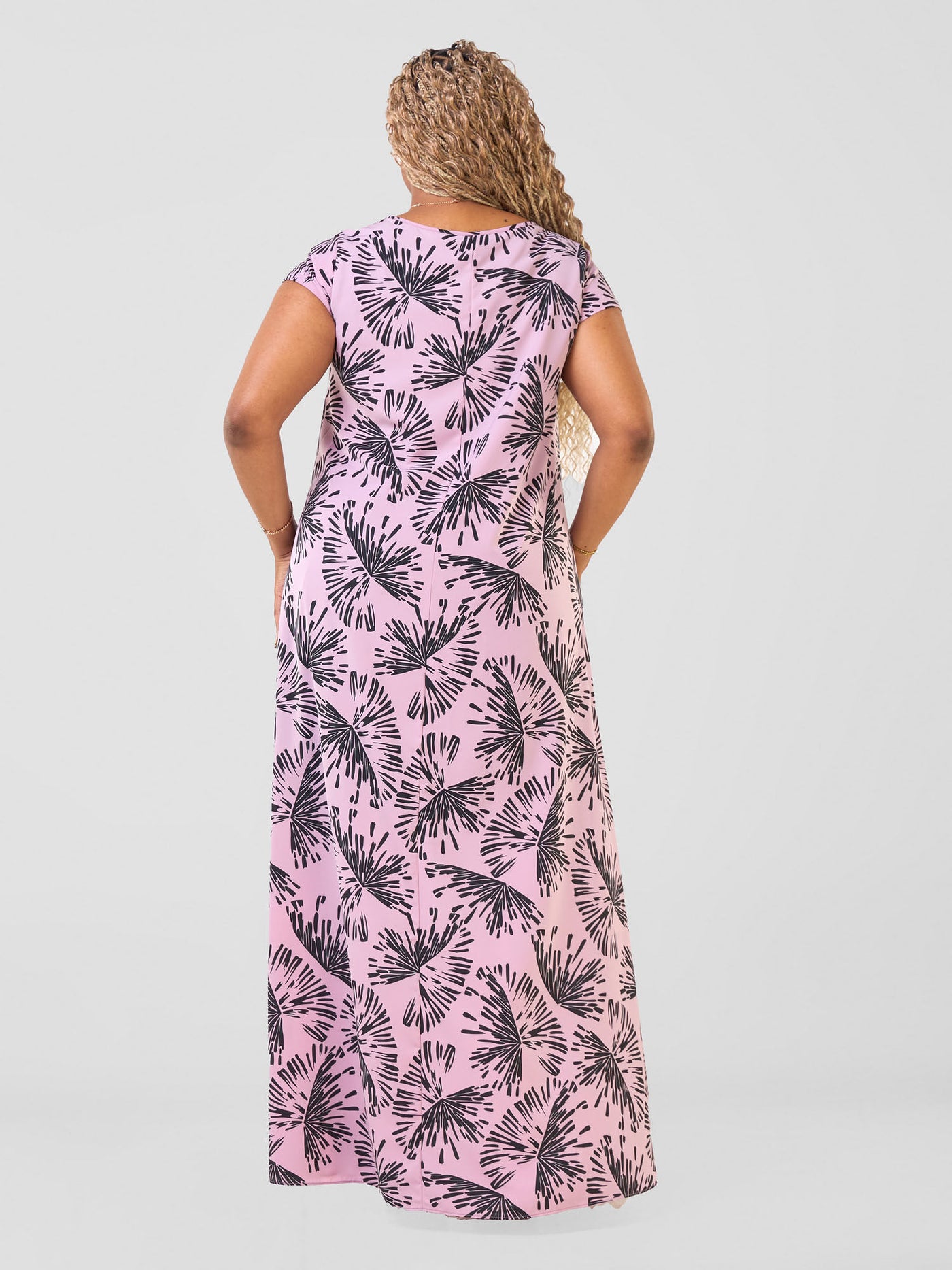 Vivo Basic Cap Sleeve Maxi Tent Dress - Pink / Black Abeni Print