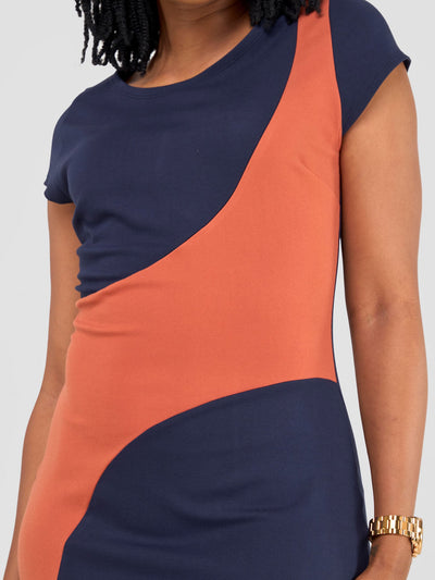 Vivo Tatari Cap Sleeve Sheath Dress - Navy / Rust