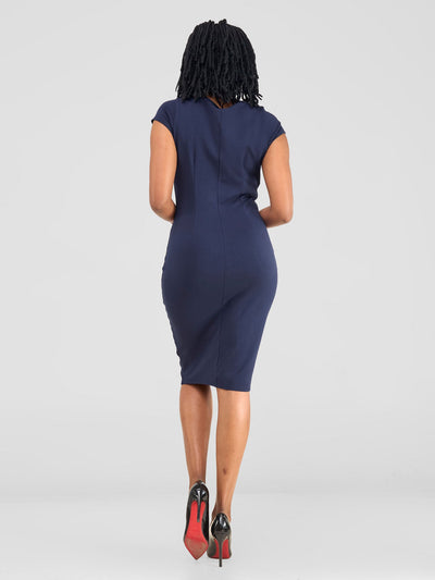 Vivo Tatari Cap Sleeve Sheath Dress - Navy / Rust