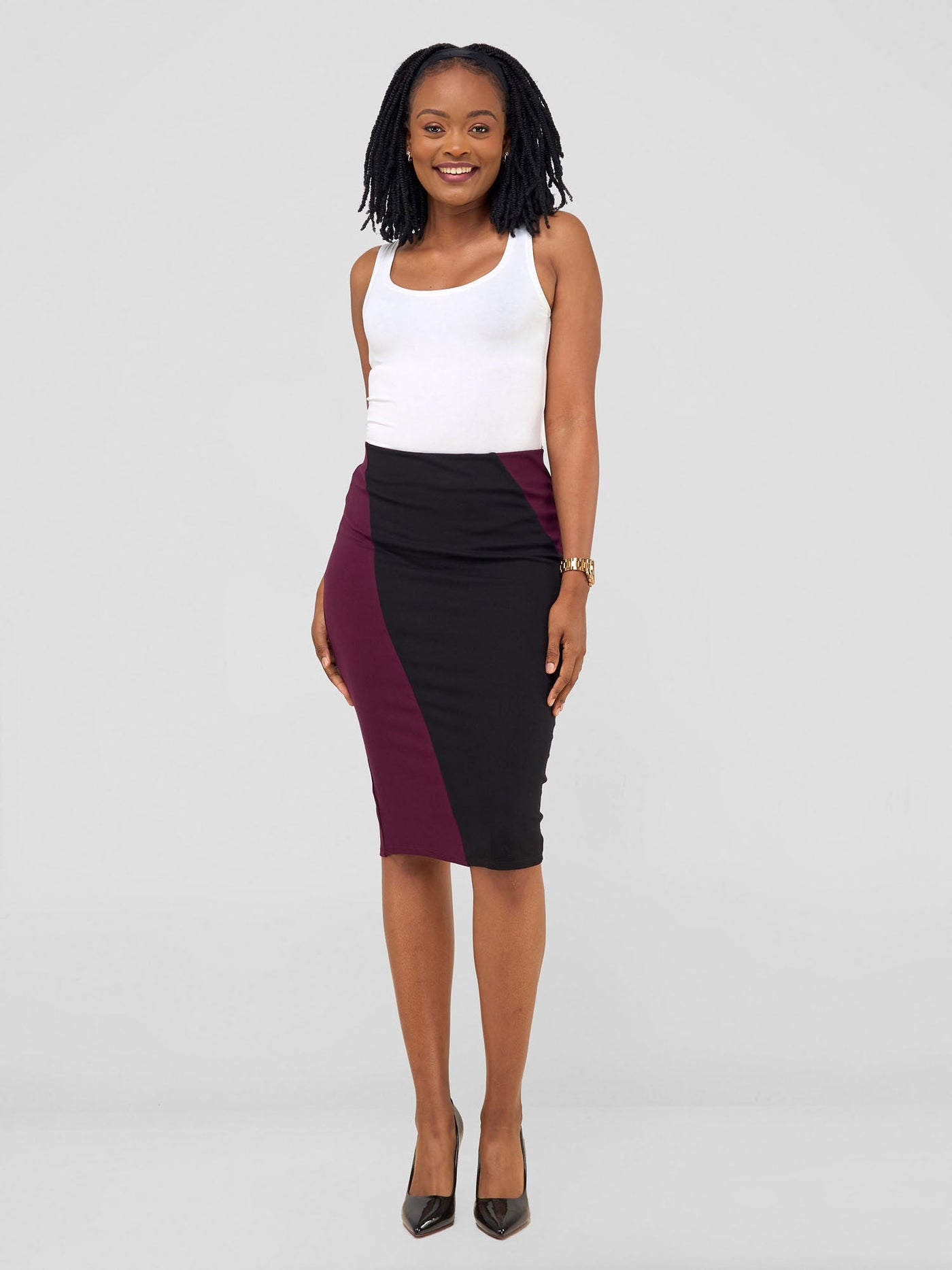 Tatari Panelled Skirt - Burgundy / Black