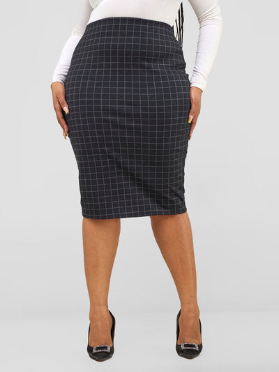 Paji Pencil Skirt - Black Checkered Print