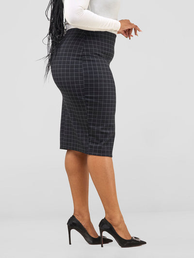 Paji Pencil Skirt - Black Checkered Print