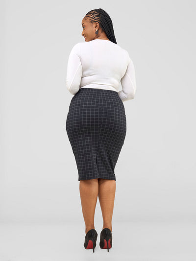 Paji Pencil Skirt - Black Checkered Print