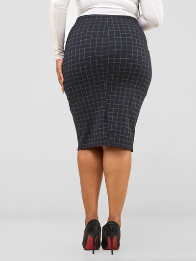 Paji Pencil Skirt - Black Checkered Print