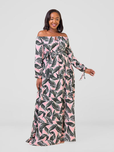 Zahari Off-Shoulder Maxi Dress - Pink / Green Hari Print