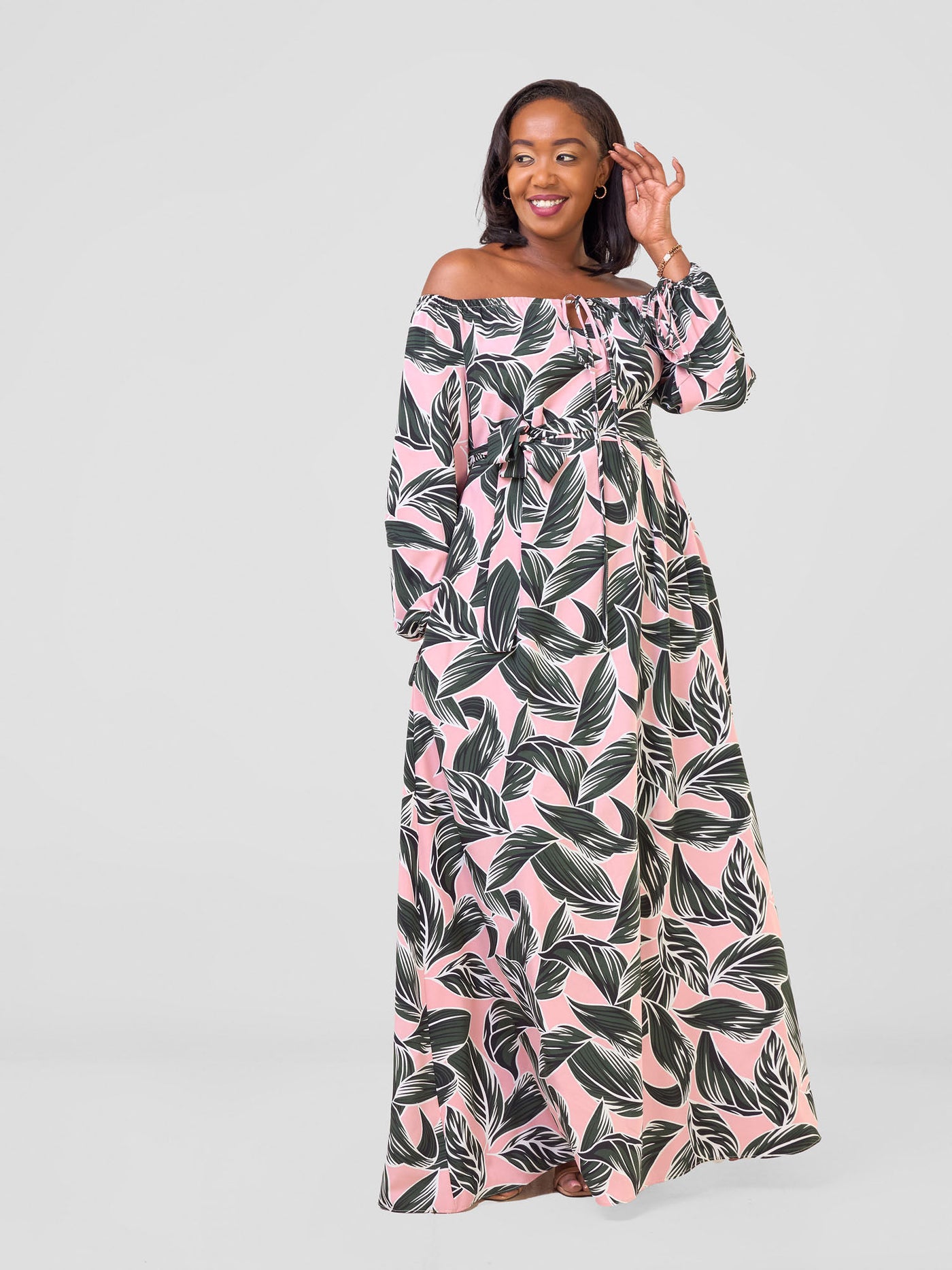 Zahari Off-Shoulder Maxi Dress - Pink / Green Hari Print