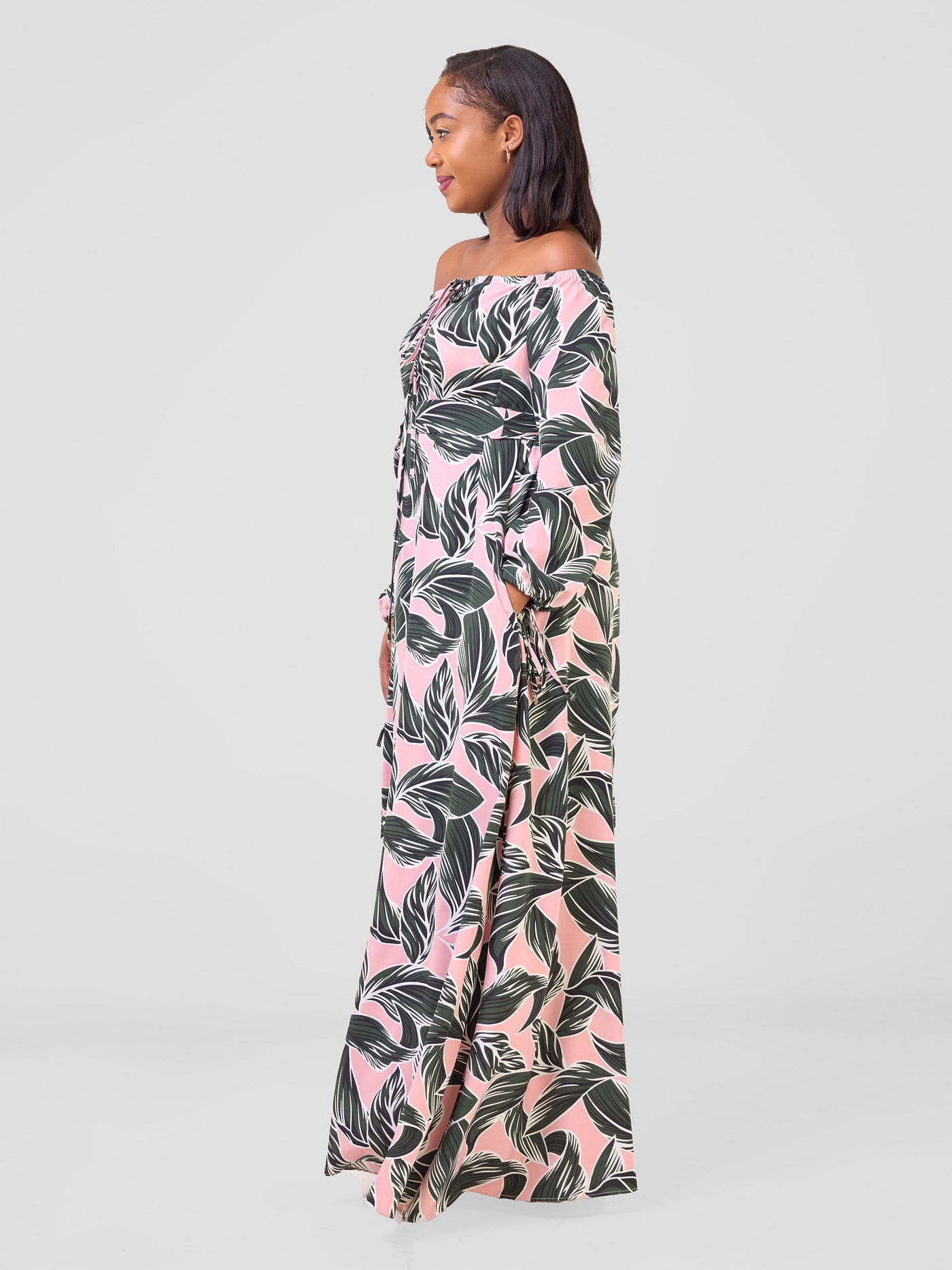 Zahari Off-Shoulder Maxi Dress - Pink / Green Hari Print