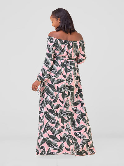 Zahari Off-Shoulder Maxi Dress - Pink / Green Hari Print