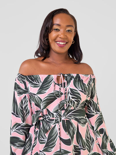 Zahari Off-Shoulder Maxi Dress - Pink / Green Hari Print