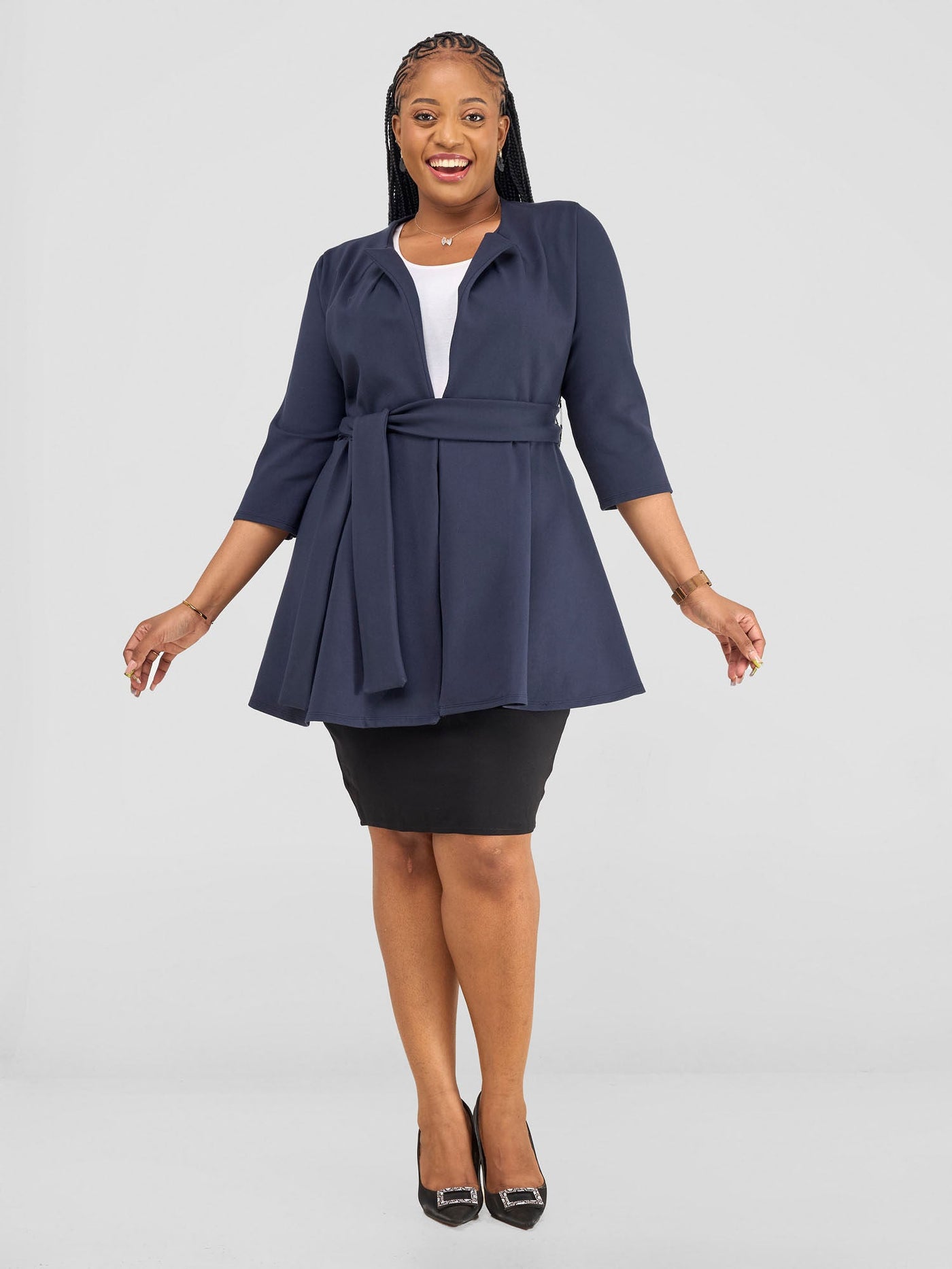 Vivo Tatari Knee Length Coat - Navy Blue