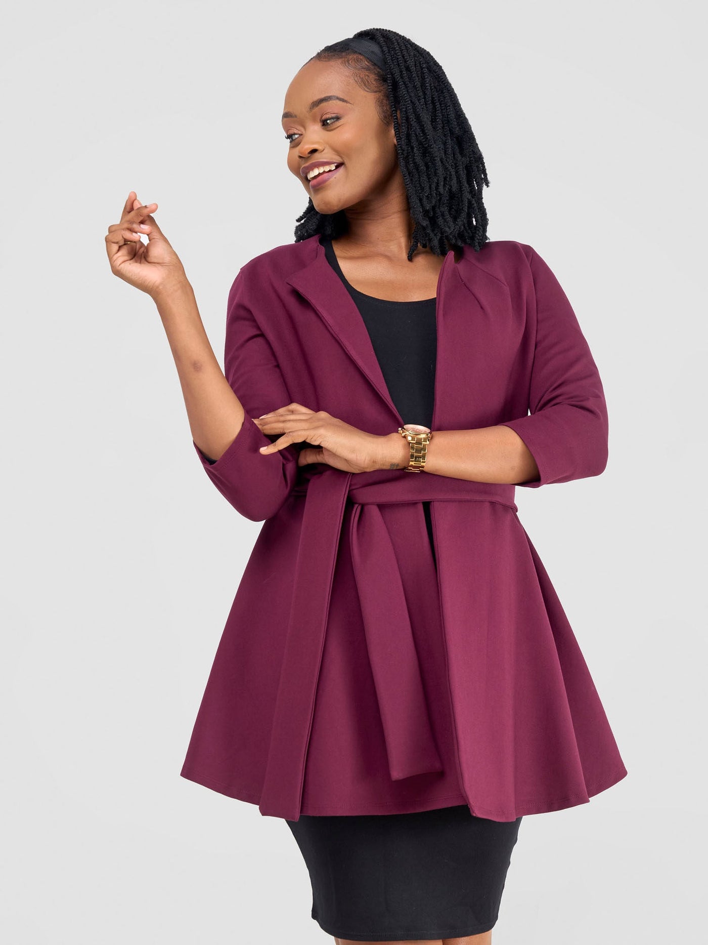 Vivo Tatari Knee Length Coat - Burgundy