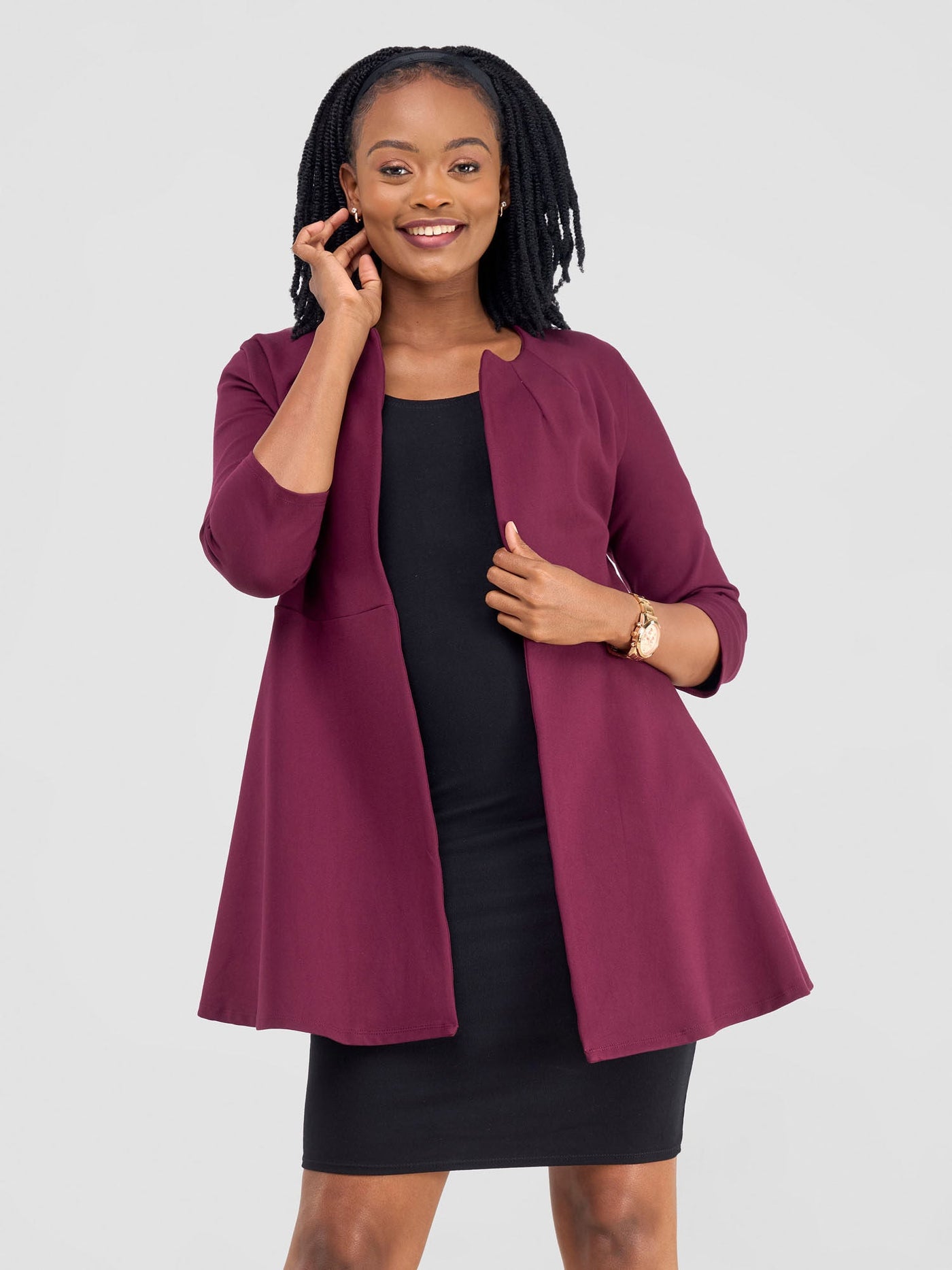 Vivo Tatari Knee Length Coat - Burgundy