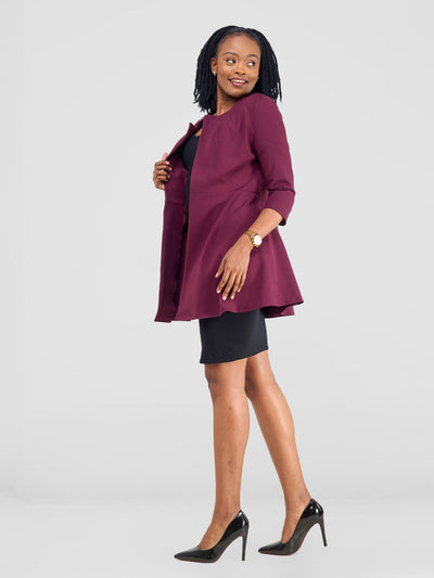 Vivo Tatari Knee Length Coat - Burgundy