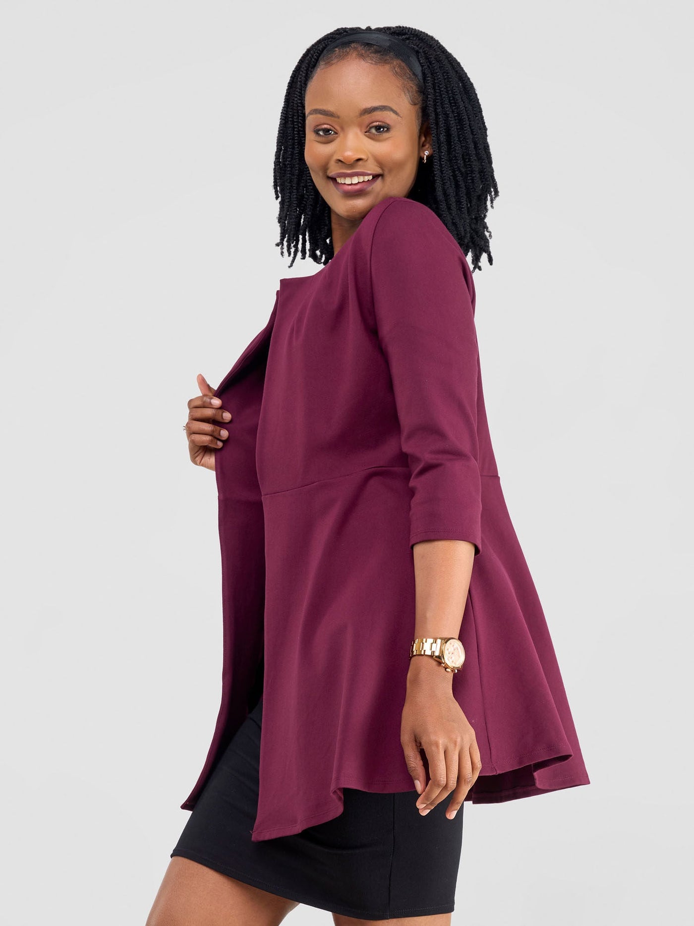 Vivo Tatari Knee Length Coat - Burgundy