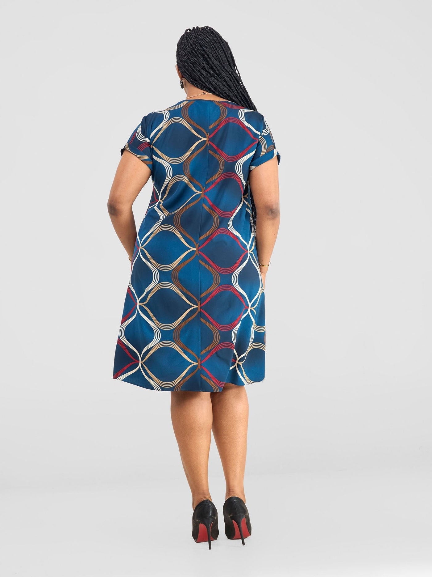 Vivo Pesi Drop Shoulder Tent Dress - Teal Abstract Print - Shopzetu