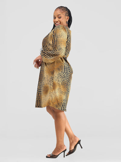 Vivo Zawadi Shift Dress - Black/Rust Animal Print - Shopzetu