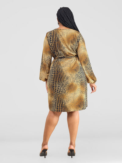 Vivo Zawadi Shift Dress - Black/Rust Animal Print - Shopzetu