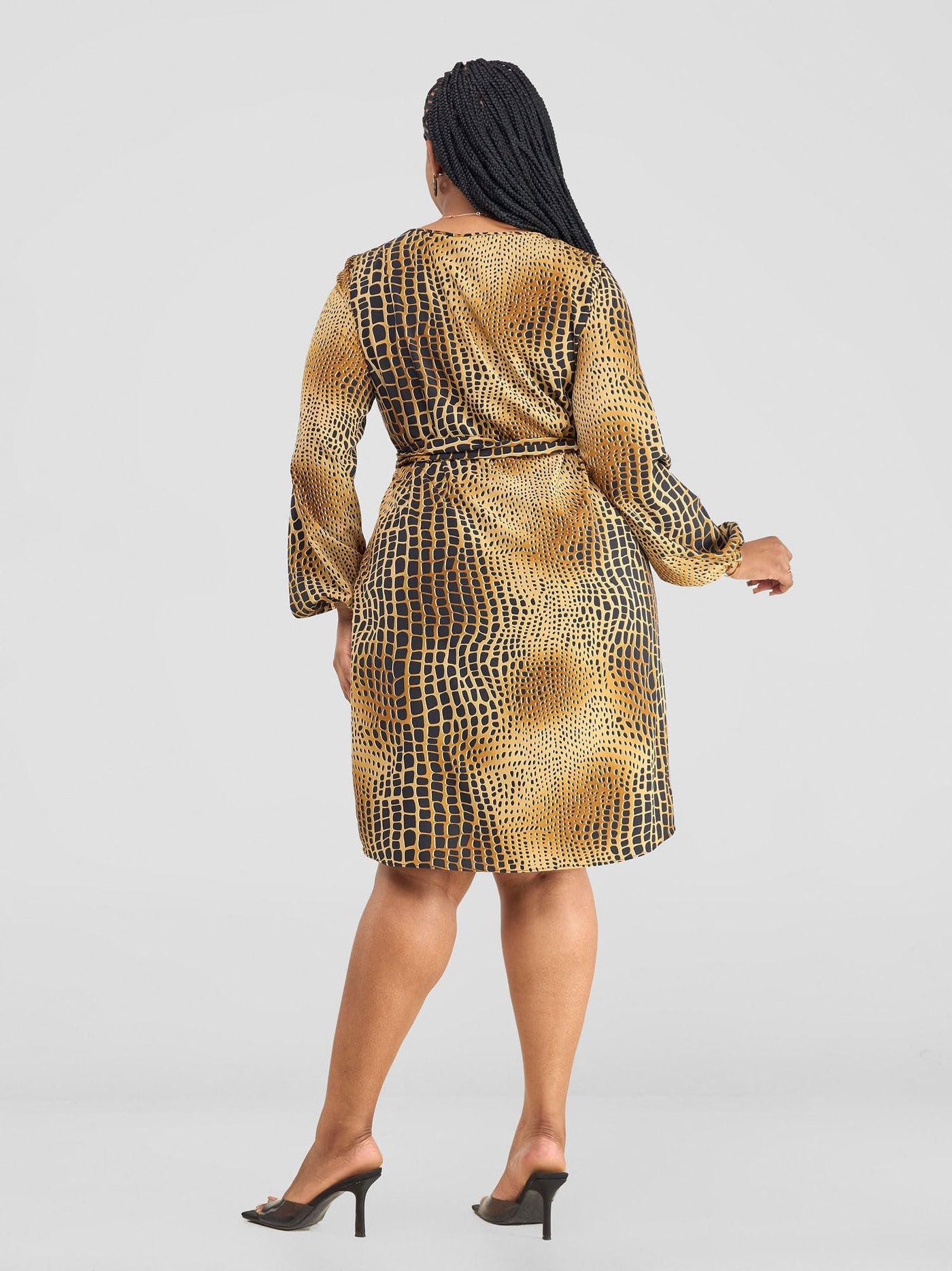 Vivo Zawadi Shift Dress - Black/Rust Animal Print - Shopzetu