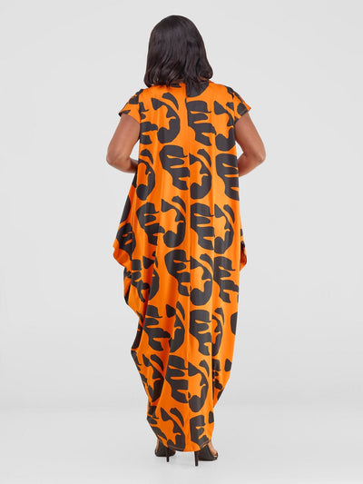 Vivo Fimi Drop Shoulder Maxi Dress - Orange/ Black Chana Print - Shopzetu