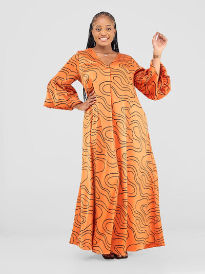 Vivo Hanabi Tent Maxi Dress - Orange/ Black Hini Print - Shopzetu