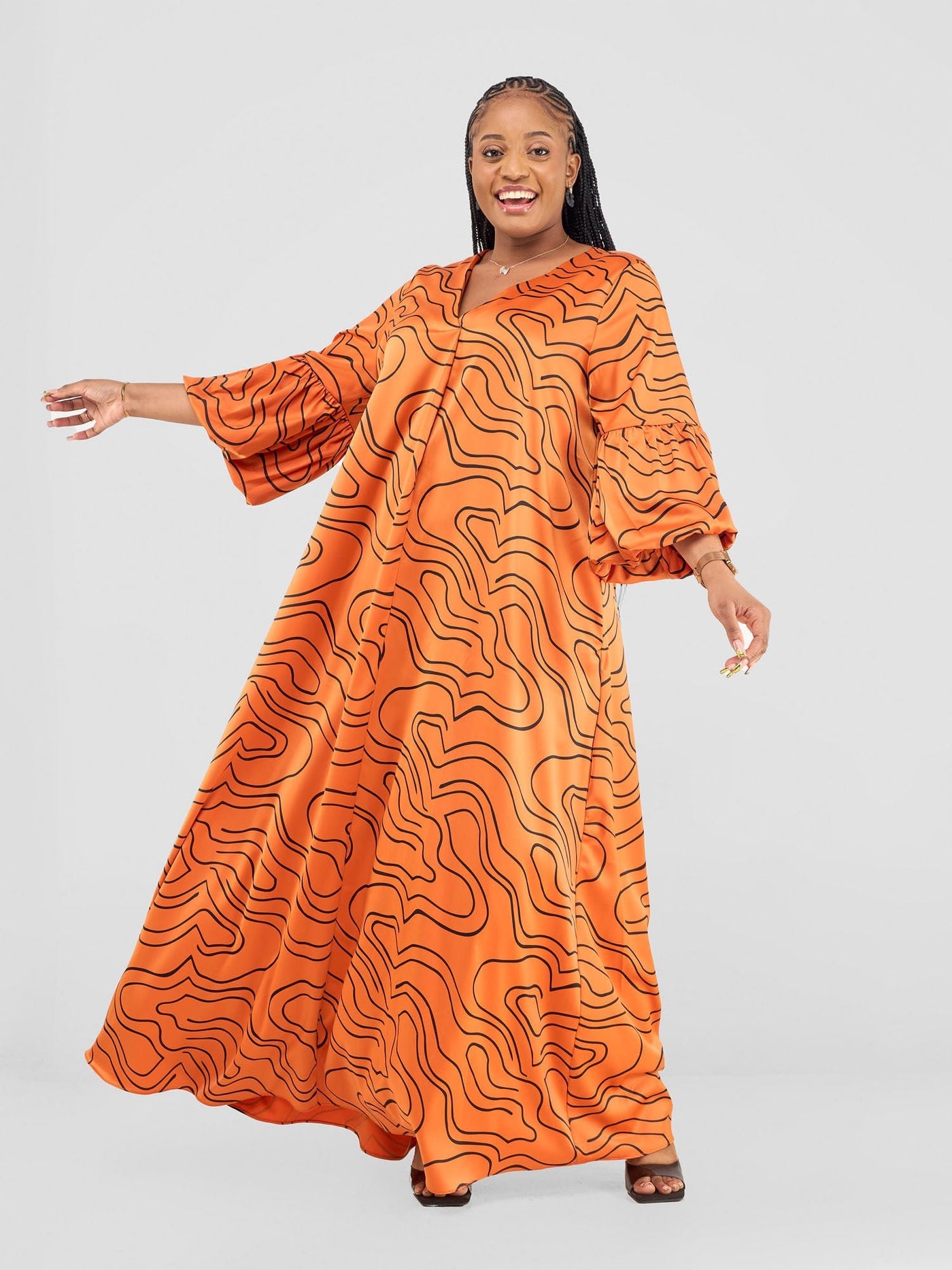 Vivo Hanabi Tent Maxi Dress - Orange/ Black Hini Print - Shopzetu