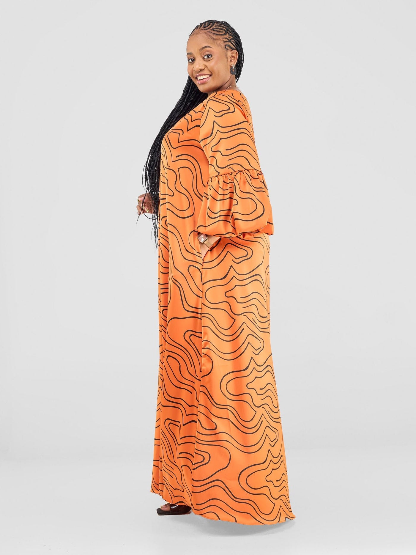 Vivo Hanabi Tent Maxi Dress - Orange/ Black Hini Print - Shopzetu